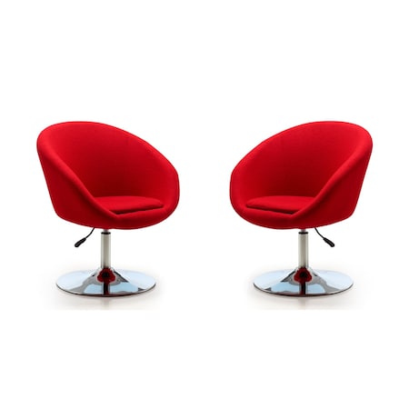 Manhattan Comfort Hopper Swivel Adjustable Height Chair in Red and Polished Chrome, PK2 2-AC036-RD